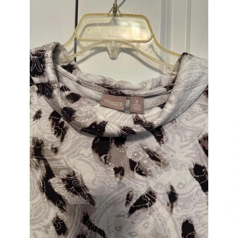 Chicos Size 3 Cowl Neck Long‎ Sleeve Abstract Print Top Women's